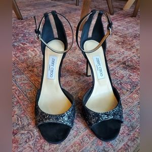 Jimmy Choo black strappy stiletto heels